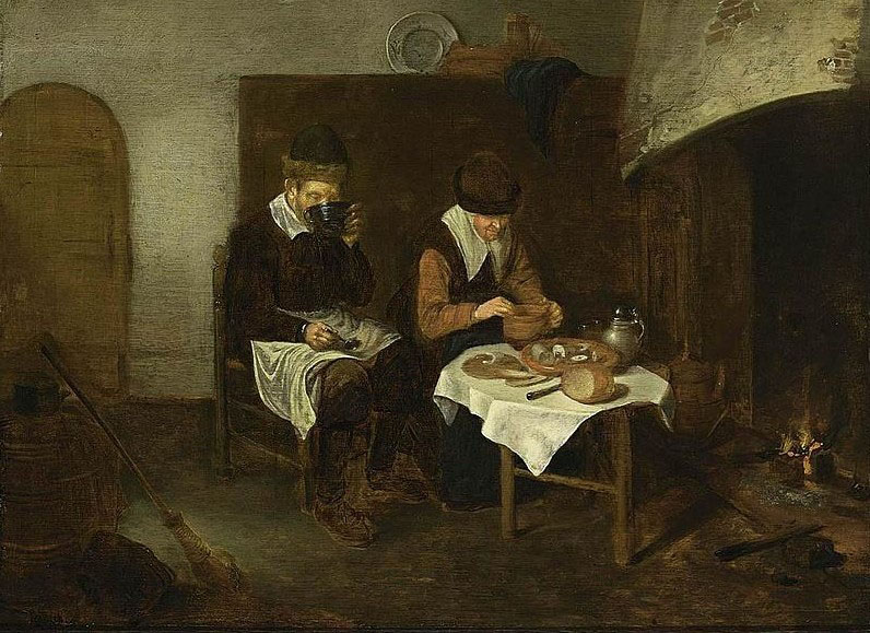 Quirijn van Brekelenkam A Couple Having a Meal before a Fireplace